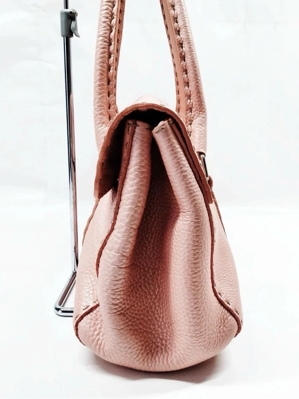 Authentic Fendi Selleria Baby Pink Leather Shoulder Bag